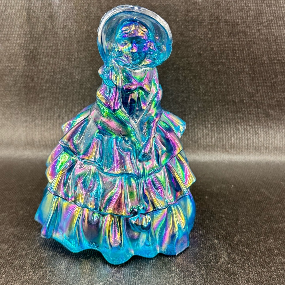 Wheaton Iridescent Blue Carnival Glass Southern Belle Figurine 1960